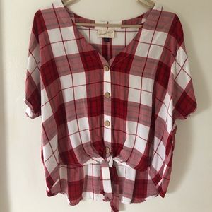 Tie Front Plaid Button Front Shirt